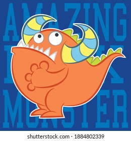 Illustration vector cool monster with horns and text in background