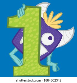 Illustration vector cool monster with horns and number and background