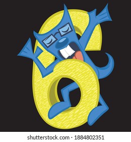 Illustration vector cool monster with horns and number and background