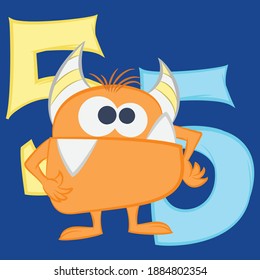 Illustration vector cool monster with horns and number and background