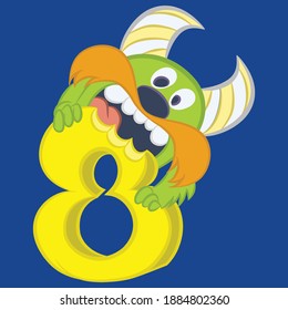 Illustration vector cool monster with horns and number and background