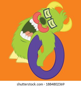 Illustration vector cool monster with horns and number and background