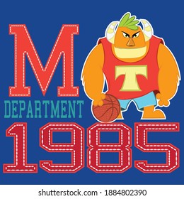 Illustration vector cool monster playing basketball design with text and background