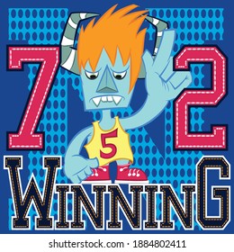 Illustration vector cool monster playing basketball design with text and background