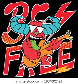 Illustration vector cool monster rocker with horns and guitar, text background