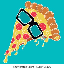 Illustration vector cool pizza skate design with text and background