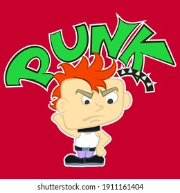 Illustration vector cool punk cartoon with text and background for fashion design