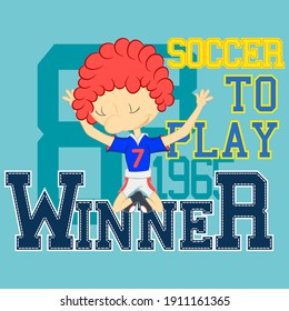 Illustration vector cool soccer player with text and background for fashion design