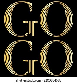 Illustration vector Cool Text GO GO with metal gradient and circles in background art deco style