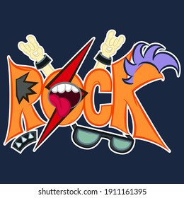 Illustration vector cool text rock with elements and background for fashion design