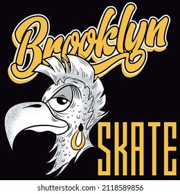 Illustration vector Cool Vulture with punk style text Brooklyn Skate