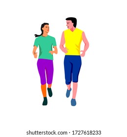 ilustración vectorial pareja jogging y correr al aire libre en la naturaleza