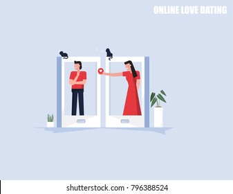 Illustration vector of couple love online using smartphone dating application