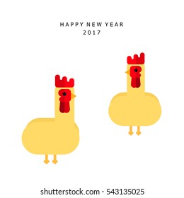 Illustration vector couple soft gold chicken icon on Chinese new year card with white background flat style.