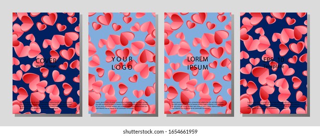 Illustration vector of cover books design with pattern set. Vector illustration with realistic Valentine's Day attributes and symbols. Brochures design for promo flyers or covers in A4 format size.