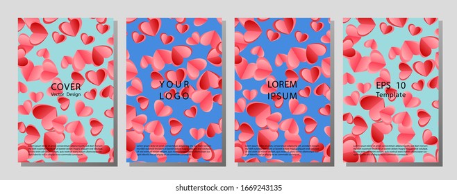 Illustration vector of cover books design with pattern set. Vector illustration with realistic Valentine's Day attributes and symbols. Vector illustration.