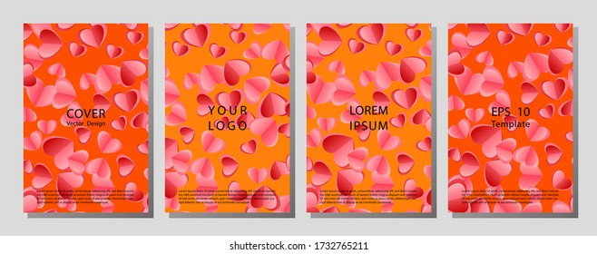 Illustration vector of cover books design with pattern set. Template cover of a copybook with an trendy design: colorful hearts pattern. Vector illustration.