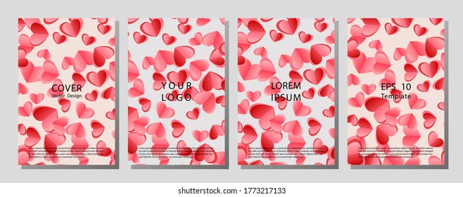 Illustration vector of cover books design with pattern set. Vector illustration with realistic Valentine's Day attributes and symbols. Brochures design for promo flyers or covers in A4 format size.