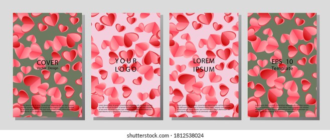 Illustration vector of cover books design with pattern set. Template cover of a copybook with an trendy design: colorful hearts pattern. Vector illustration.