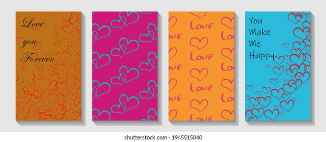 Illustration vector of cover books design with pattern set. Vector illustration with realistic Valentine's Day attributes and symbols. Valentin`s Day card with hearts