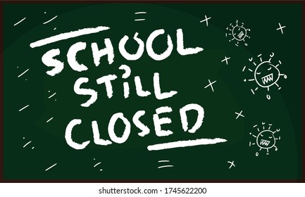 illustration vector : Covid 19 pandemic of school closure conceptual with chalkboard