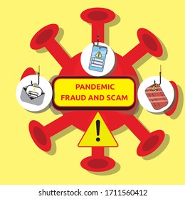 Illustration vector: Covid-19 fraud and scam alert. Corona virus pandemic and scam and fraud. 