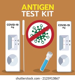 Illustration vector Covid-19 testing equipment Contains the antigen test kit text.