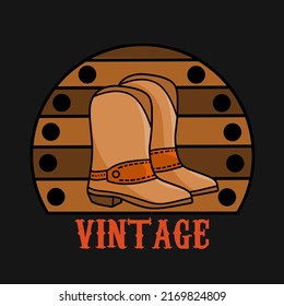illustration vector of cowboy boots,vintage barrel,printable 