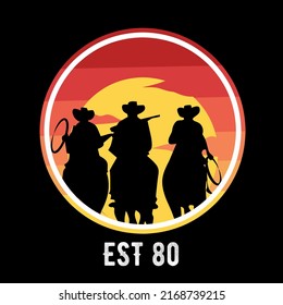 illustration vector of cowboy and horse in sunset,texas,old west,etc.