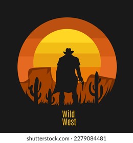 illustration vector of cowboy in sunset perfect for print,etc.