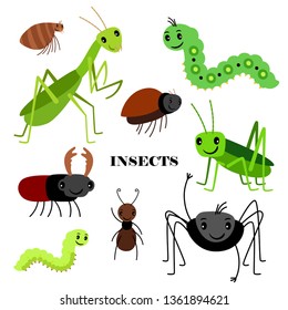 Illustration of vector crawling insects isolated on white background. Insect bug, fauna wildlife, cartoon crawl insects illustration