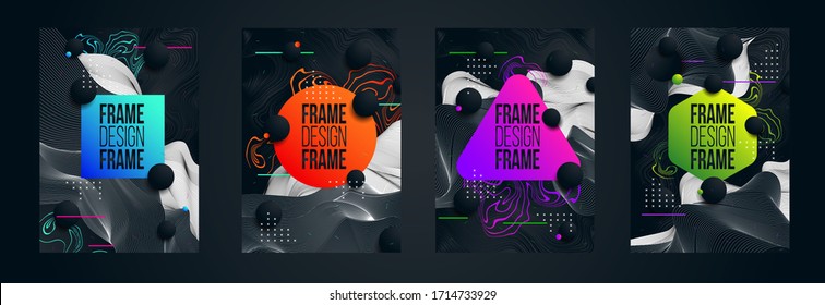 illustration vector creative abstract set. Modern trendy frames for text. graphic design with smooth lines and brush stains. abstract forms of modern art. design for booklets, flyers, covers, cards