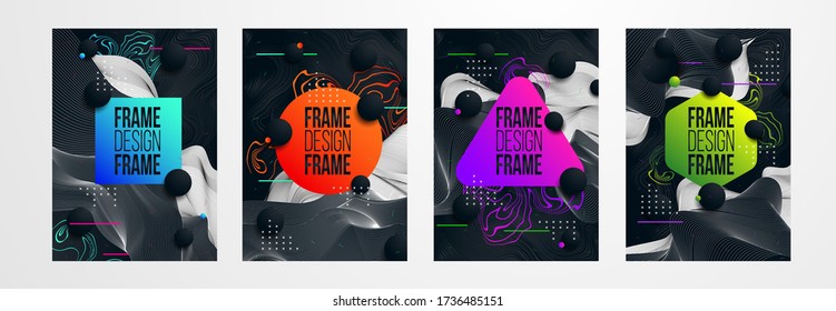 illustration vector creative abstract set. Modern trendy frames for text. graphic design with smooth lines and brush stains. abstract forms of modern art. design for booklets, flyers, covers, cards