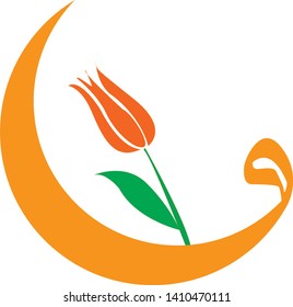 
illustration of vector crescent, tulip and islamic vav letter