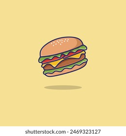 Illustration Vector Crispy Burger on Colorful Background