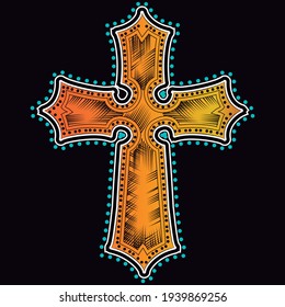 Illustration vector cross tattoo with color with background
