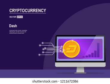 Illustration vector of Cryptocurrency and Blockchain concept. Farm for mining Dash. Digital money market, investment, finance and trading. Perfect for web design, banner and presentation.