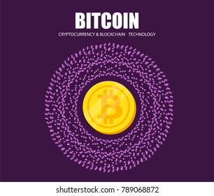 Illustration vector cryptocurrency planet icon on space as bitcoin,btc on Blockchain technology