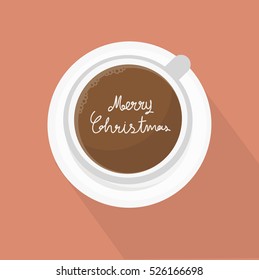 Illustration vector of a cup of hot chocolate on top view Merry Christmas theme. 