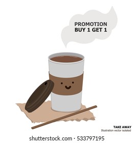 Illustration vector of cup take away open lid with smile face isolated.