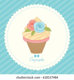 Illustration vector of cupcake decorated to roses for sweet card.