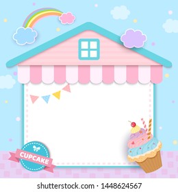 Illustration vector of cupcake house frame for  menu template