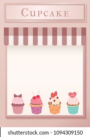 Illustration vector of  Cupcakes cafe template design on front window of restaurant background.