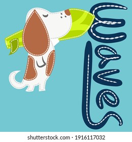 Illustration, Vektorkur-Hundesurfer mit Text und Hintergrund für Modedesign