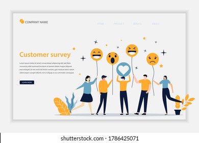 Illustration vector Customer survey concept landing page. Feedback business concept. Customer feedback online review report client survey. can be use for landing page, template, banner, website, flyer