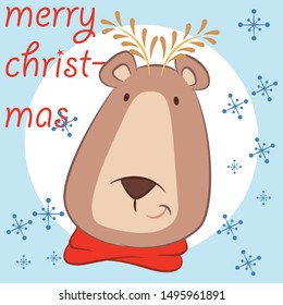 Illustration vector cute bear with text christmas