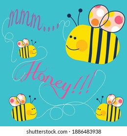 Illustration vector cute bee with heart and text in background