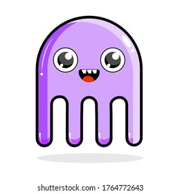 illustration vector of cute cartoon jellyfish. cute animal, sea animal character perfect for magazine, book, poster, card, children invitation,books cover , school stuff cover ,etc , isolated on white