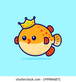 illustration Vector Cute Cartoon Puffer fish with crown
