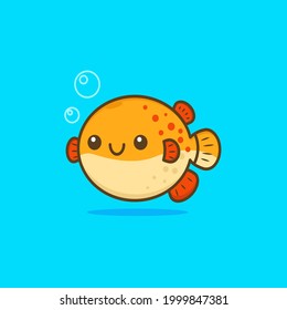 Illustration Vector Cute Cartoon Puffer Fish Stock Vector (Royalty Free ...